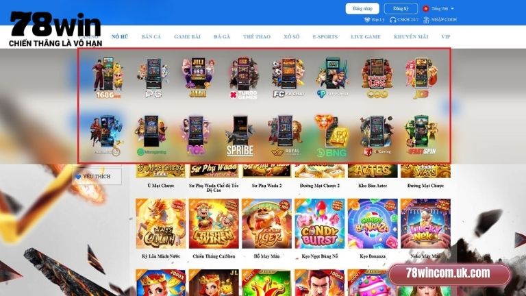 Các sảnh game nổ hũ uy tín hợp tác cùng 78Win