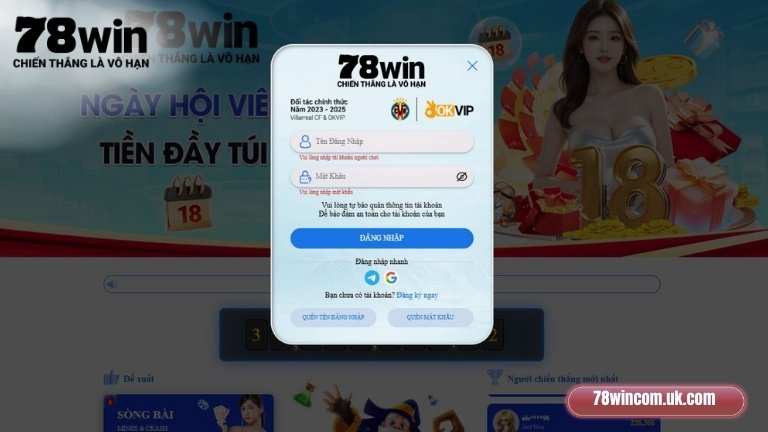 Điền tên đăng nhập 78Win cùng mật khẩu