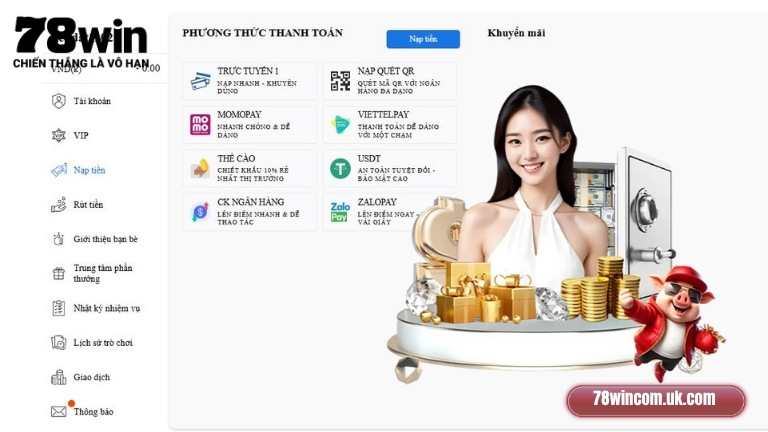 Điều khoản sử dụng 78Win về việc gửi tiền