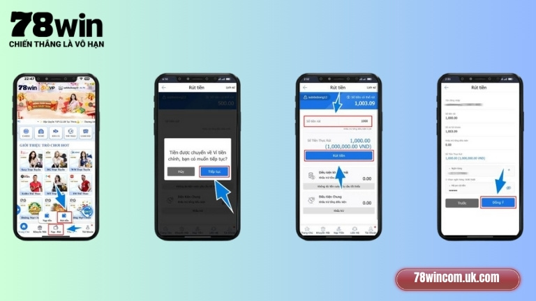 Hướng dẫn tân binh các bước rút tiền 78Win nhanh gọn lẹ