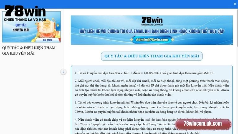 Quy tắc chung khi tham gia khuyến mãi 78Win