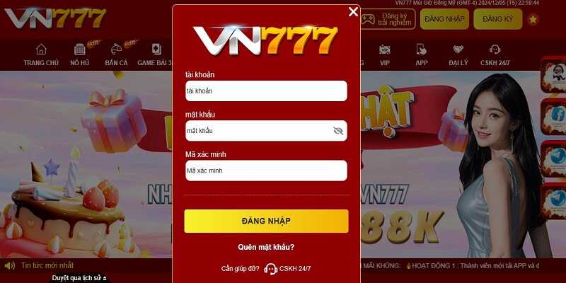 Đăng nhập tài khoản Vnbet77 trước khi rút tiền